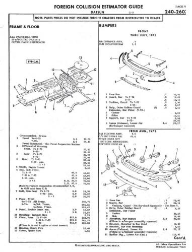 1975 Mitchell Foreign Car Collision Estimator Guide 240Z-260Z - Service