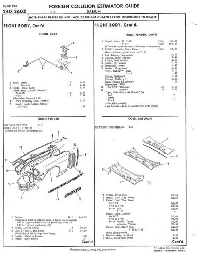 1975 Mitchell Foreign Car Collision Estimator Guide 240Z-260Z - Service ...