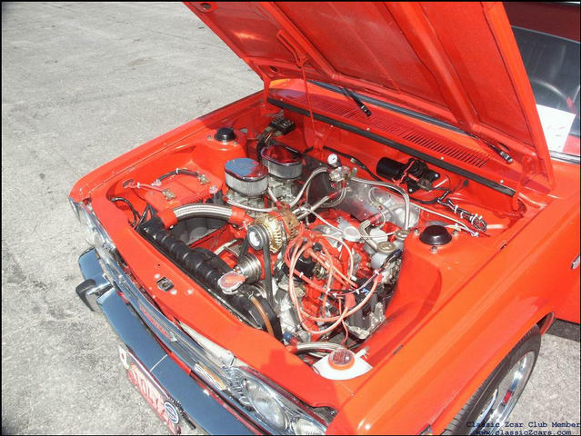 engine of the funky red-orange 510 wagon